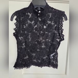 Cider Black Floral Lace Blouse
